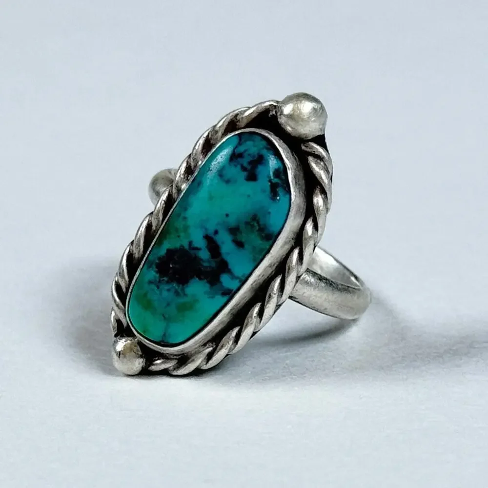 Vintage Navajo Sterling Silver Turquoise Ring 5us Size 3.9g